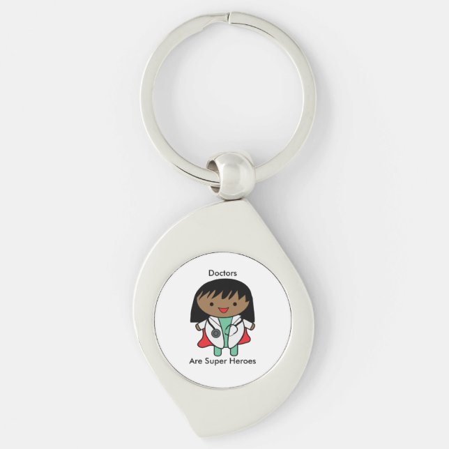 Doctors Are Super Heroes Female Black Personalize Keychain (Front)