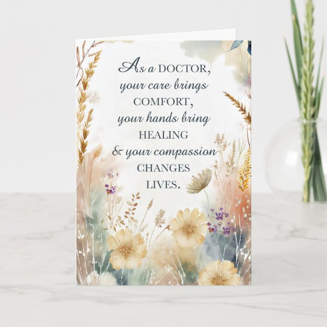 Doctors’ Day Appreciation Watercolor Wildflowers Card (Front)