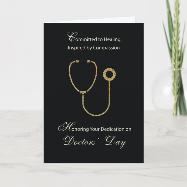 Doctors Day Gold Effect Stethoscope on Black Card (Front)