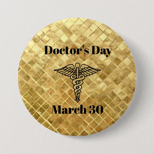 Doctors' Day Golden Button with Caduceus (Front)