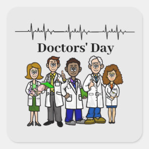 Doctors' Day Sticker with Cartoon Doctors
