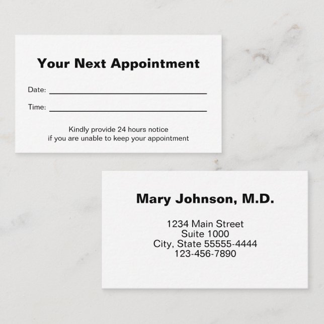 Doctor's Medical Office Your Next Appointment Card (Front/Back)
