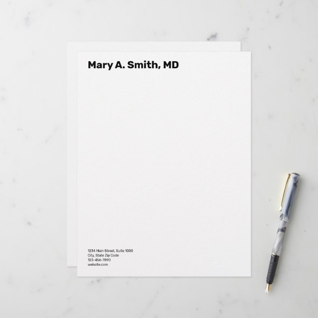 Doctor's Name in Bold & Contact Information White Letterhead (Front/Back In Situ)