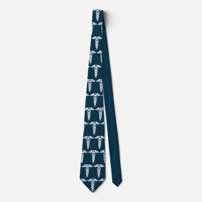 Doctors Navy Blue Medical Caduceus Mens Tie (Front)