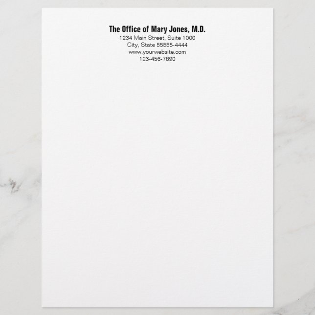 Doctor's Office Black and White Phone and Address Letterhead (Front)
