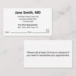 Doctors Office Black White Appointment Reminder Card