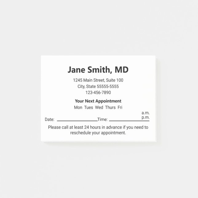 Doctors Office Black White Your Next Appointment Post-it Notes (Front)