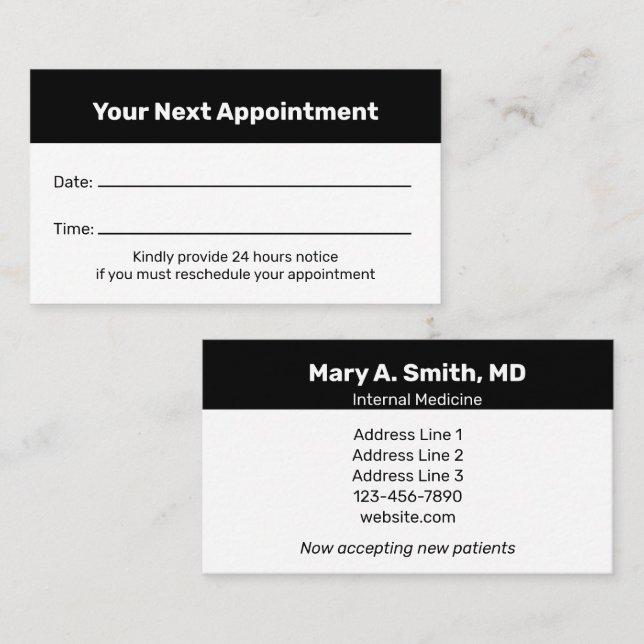 Doctor's Office Double-Sided White Your Next Appointment Card (Front/Back)