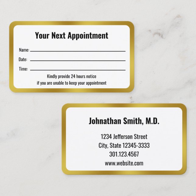 Doctors Office White Gold Your Next Appointment (Front/Back)