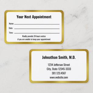 Doctors Office White Gold Your Next Appointment Card