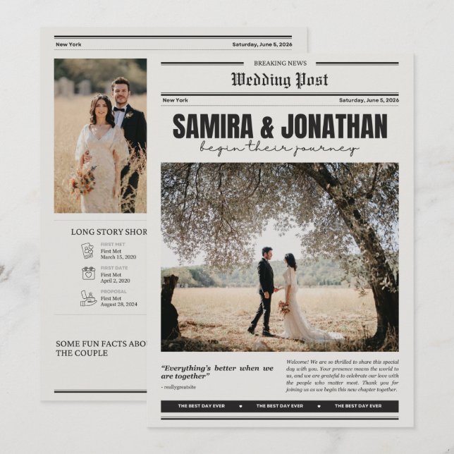 Document de programme de mariage de journal minima (Devant / Derrière)