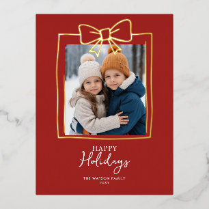 Doddle Hand Drawn Bow Christmas Photo Foil Holiday Postcard