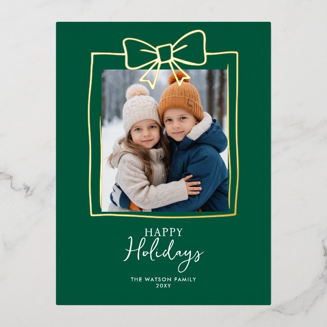 Doddle Hand Drawn Bow Christmas Photo Foil Holiday Postcard (Front)