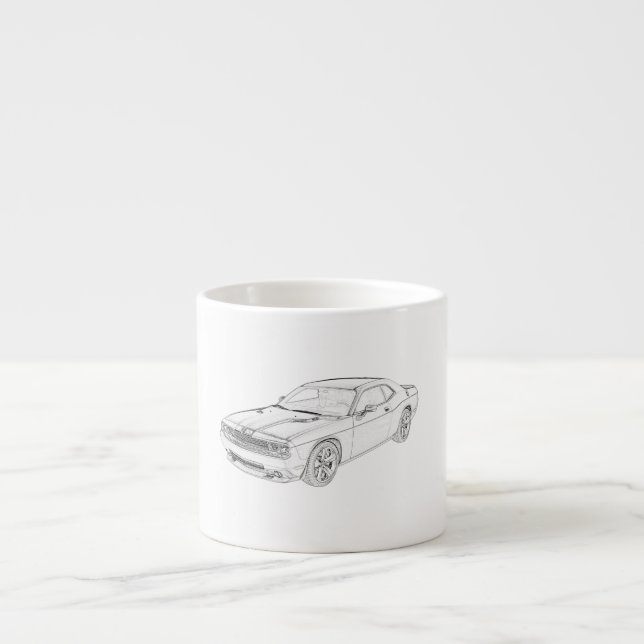 Dodge Challenger Black and White Pencil Drawing Espresso Cup (Front)