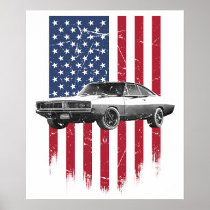 dodge charger american flag poster