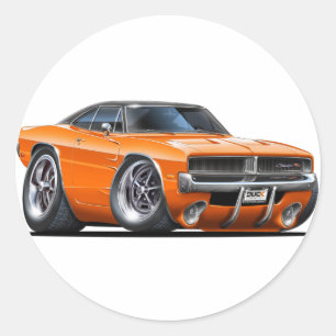 Dodge Charger Orange Car Classic Round Sticker