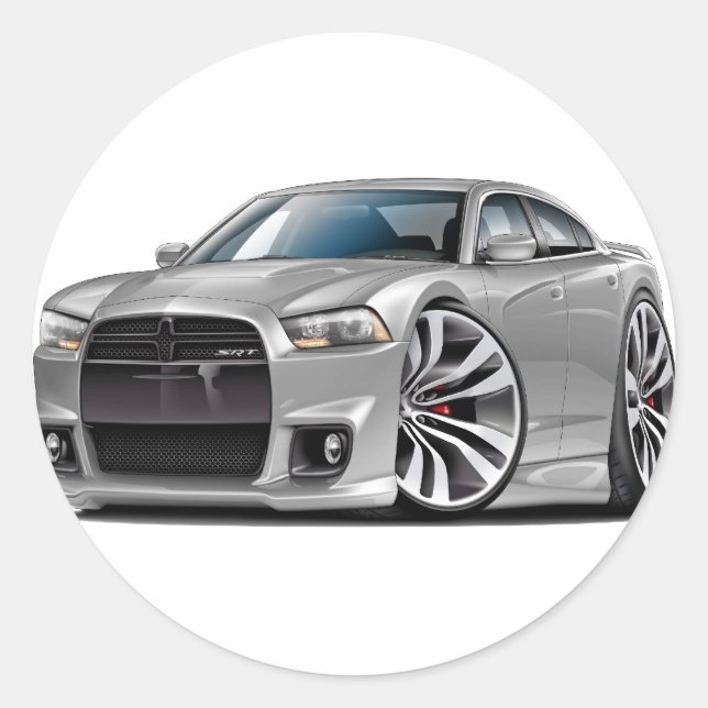 Dodge Charger SRT8 Silver Car Classic Round Sticker (Front)