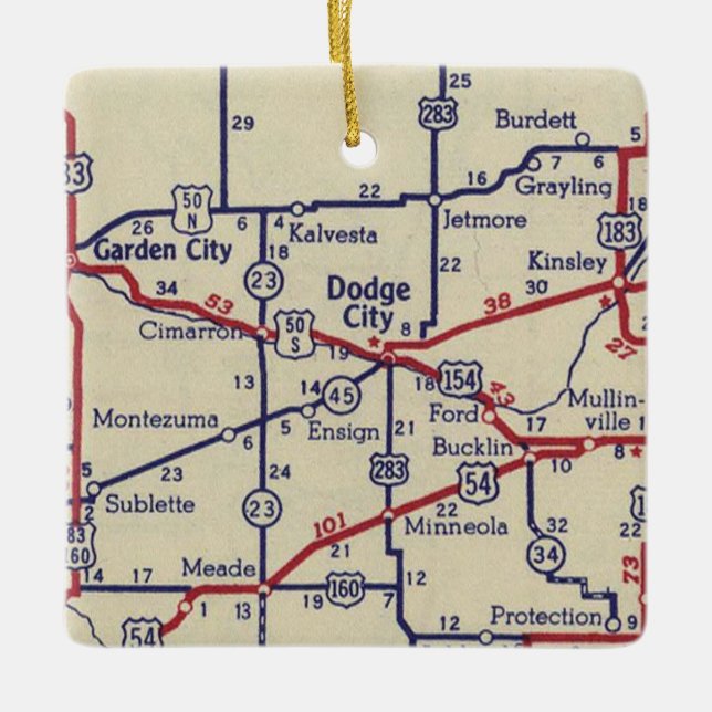 Dodge City KS Vintage Map Ceramic Ornament (Front)