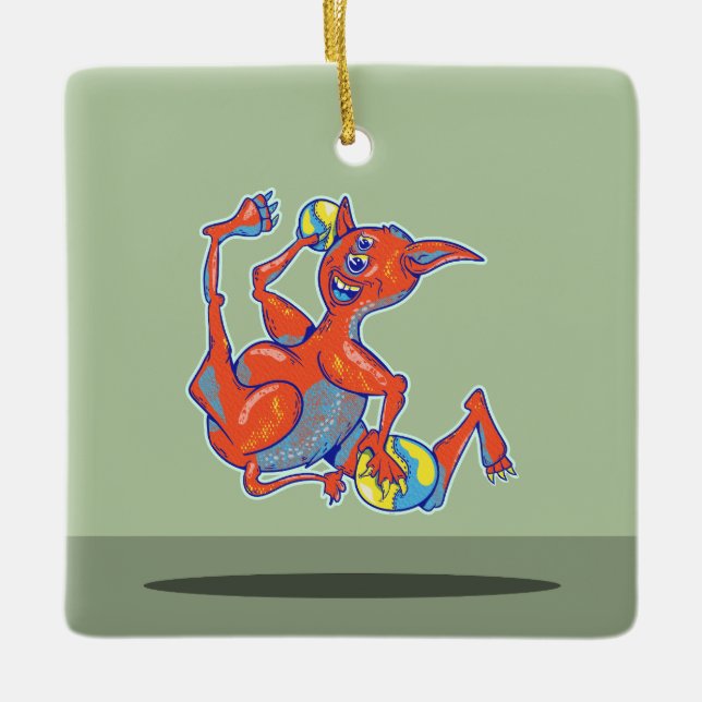 Dodgeball Monster Ceramic Ornament (Front)