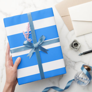 Dodger Blue White Classic Horizontal Striped Wrapping Paper