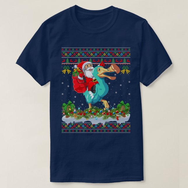 Dodo Bird Xmas Pajama Ugly Santa Riding Dodo Chris T-Shirt (Design Front)