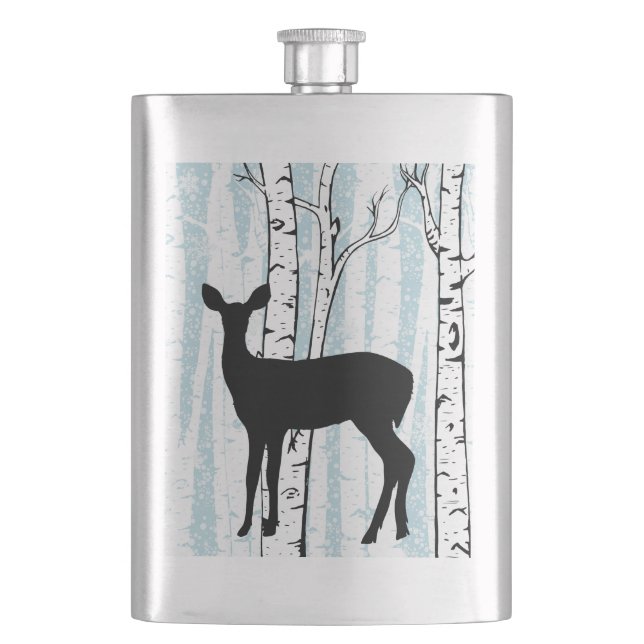 Doe a Deer in Birch Forest on Blue Flask (Front)