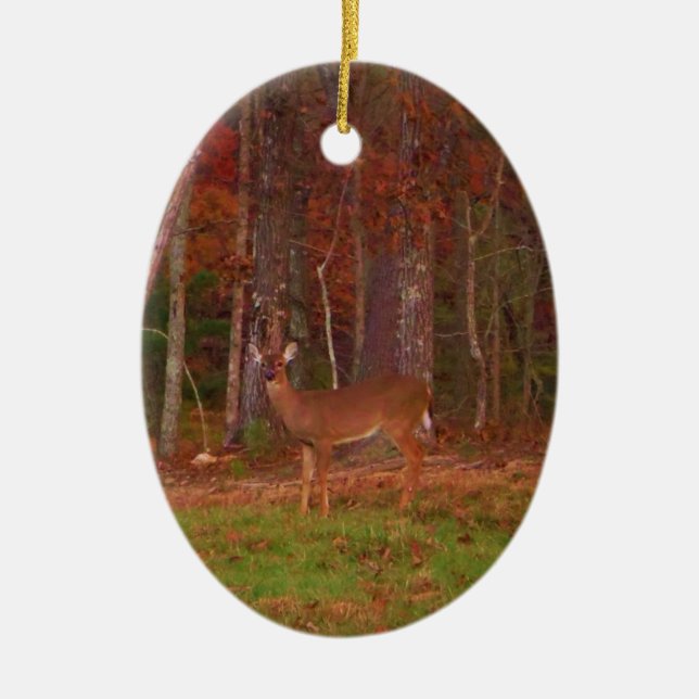 Doe a Deer in Lake Arrowhead Ceramic Ornament (Front)