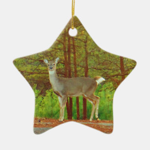 Doe a deer on the edge of woods ceramic ornament