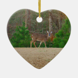 Doe a Deer & Pine Trees Ceramic Ornament