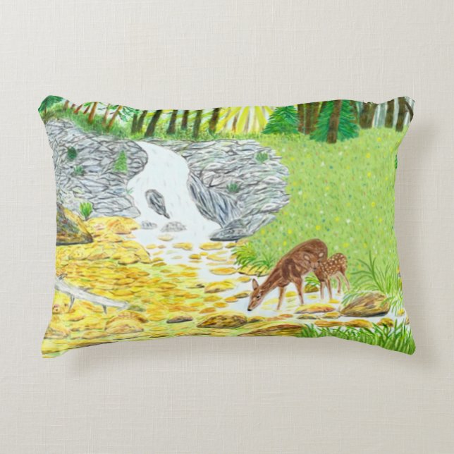 Doe and Fawn Accent Pillow (Front)