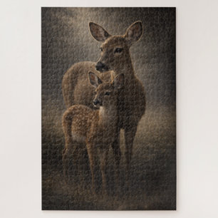 Doe and Fawn   Deer Wildlife Art   Puzzle