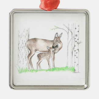Doe and Fawn Metal Ornament
