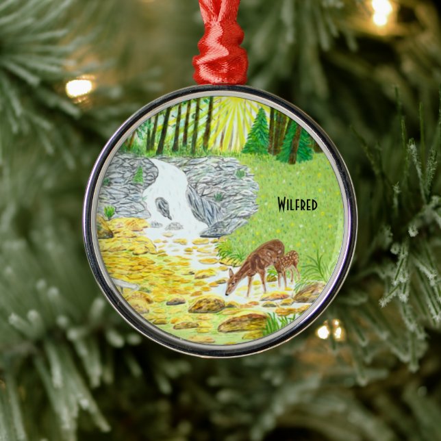 Doe and Fawn Metal Ornament (Tree)
