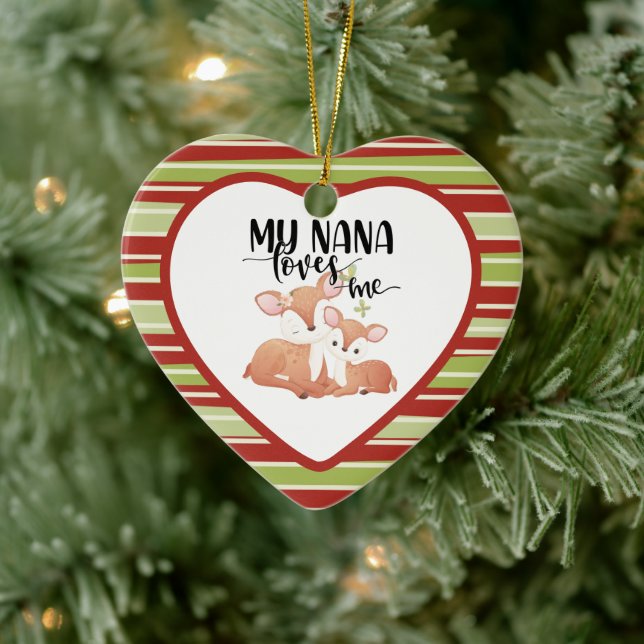 Doe and Fawn My Nana Loves Me Ceramic Ornament (Tree)