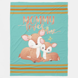 Doe Deer and Fawn Mommy Loves Me Fleece Blanket