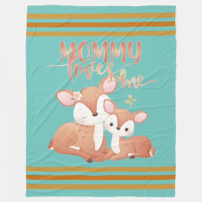 Doe Deer and Fawn Mommy Loves Me Fleece Blanket (Front)