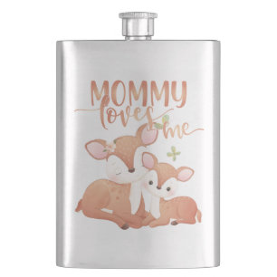 Doe Deer and Fawn Mommy Loves Me Hip Flask