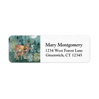 Doe Fawn Deer Forest Full Moon Snow Return Address