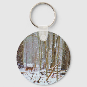 Doe in the snow, Deer in Lake Arrowhead Keychain