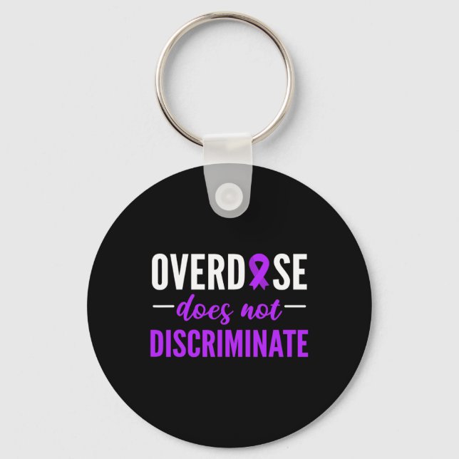 Does Not Discriminate Purple Ribbon Design Quote  Keychain (Front)