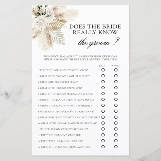 Does the Bride really know the groom? bridal game (Front)
