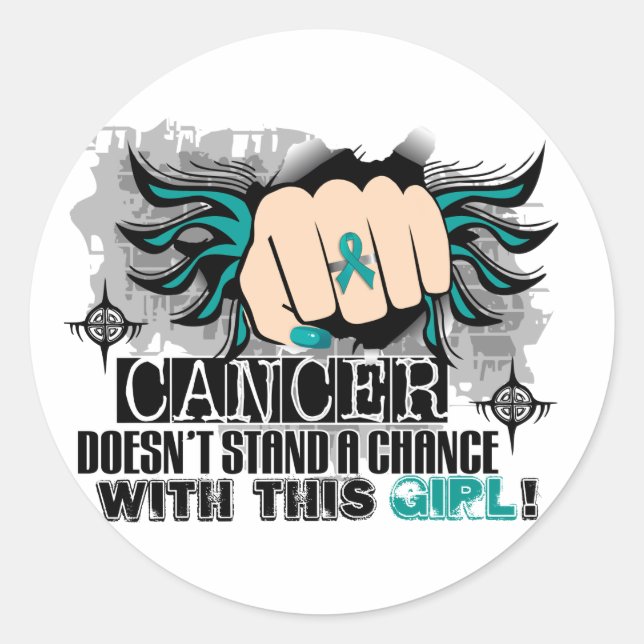 Doesn't Stand A Chance Ovarian Cancer Classic Round Sticker (Front)