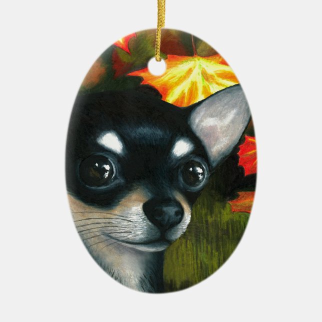 Dog 101 black Chihuahua Ceramic Ornament (Front)
