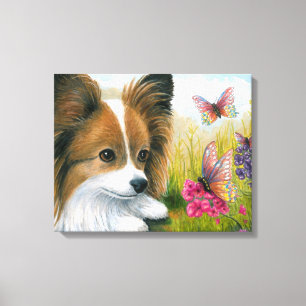 Dog 123 Papillon dog with Butterflies Canvas Print
