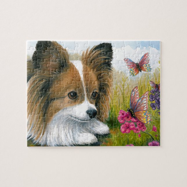 Dog 123 Papillon dog with Butterflies Jigsaw Puzzle (Horizontal)