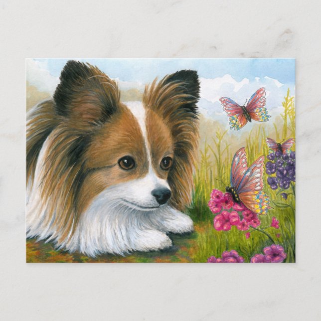 Dog 123 Papillon dog with Butterflies Postcard (Front)