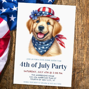 Dog 4th Of July Party Patriotic Golden Retriever Invitation