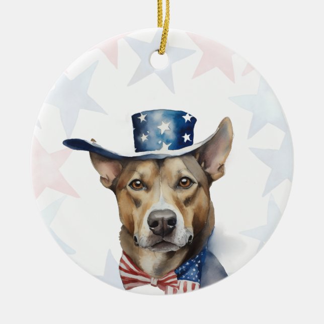Dog, 4th of july Personalized Ceramic Ornament (Front)