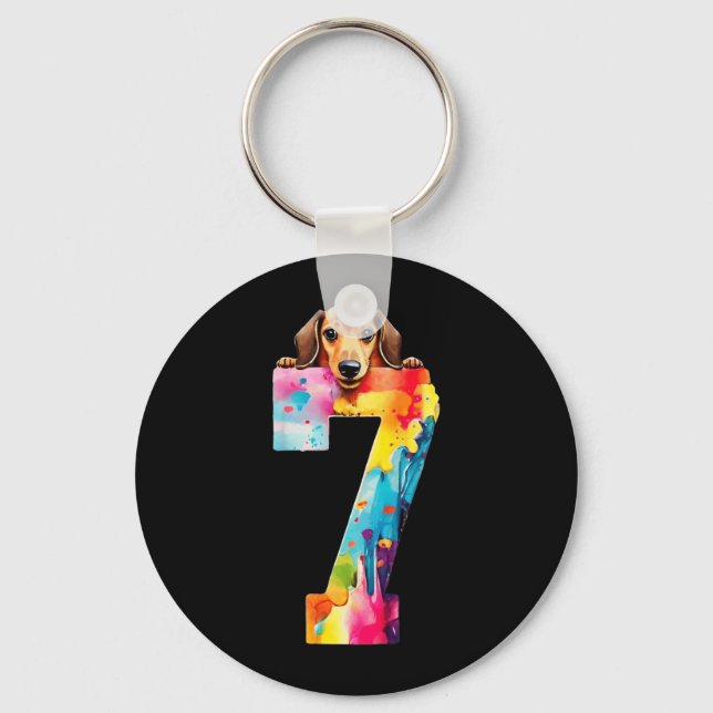 Dog 7 Years Dachshund Birthday Keychain (Front)