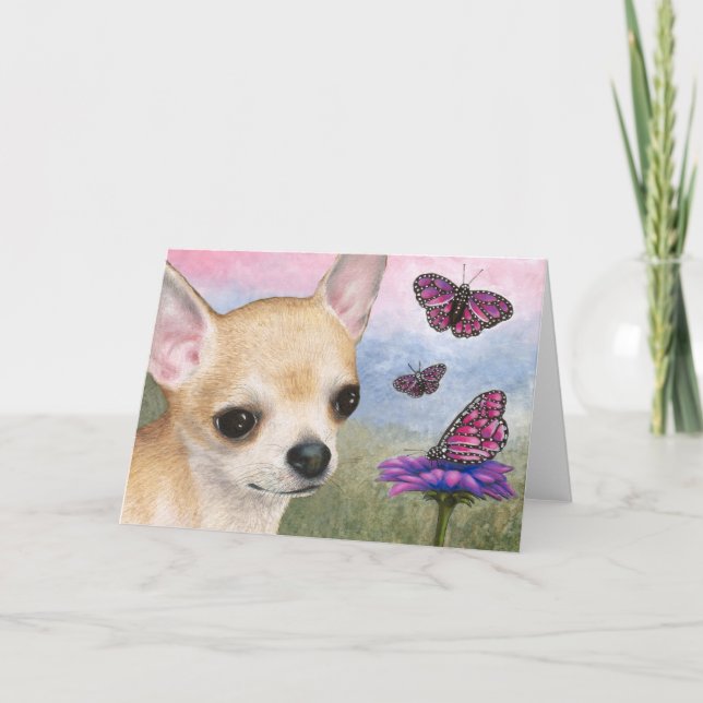 Dog 92 Chihuahua Butterfly Note Card/Greeting Card (Front)